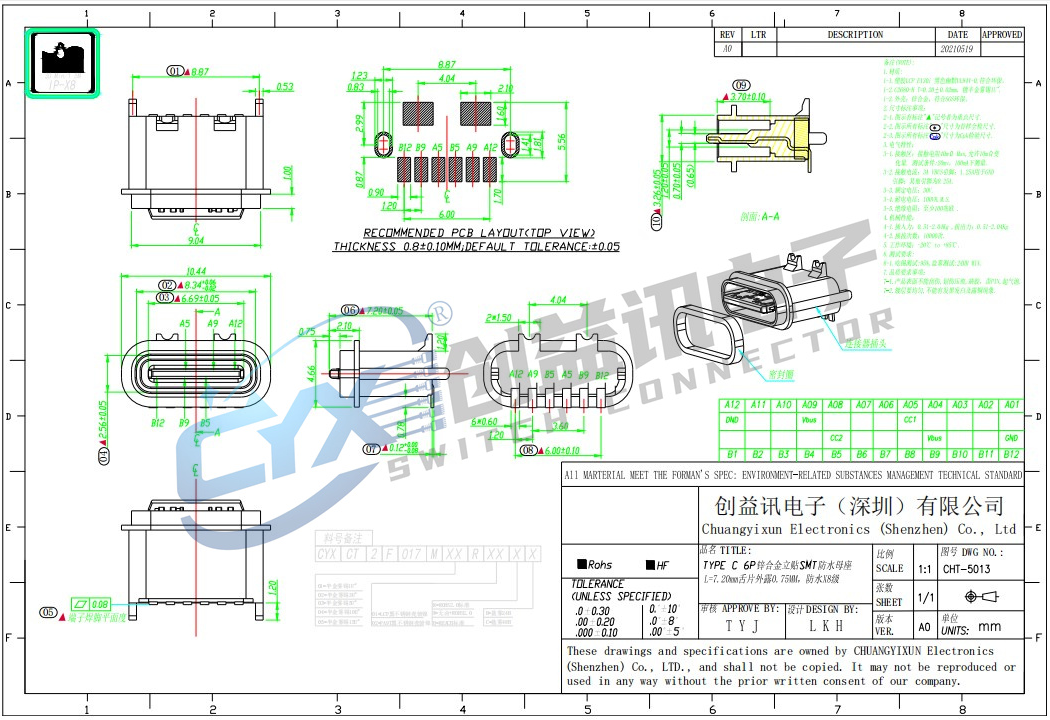 TYPE-C立贴母座 CHT-5013(图1)