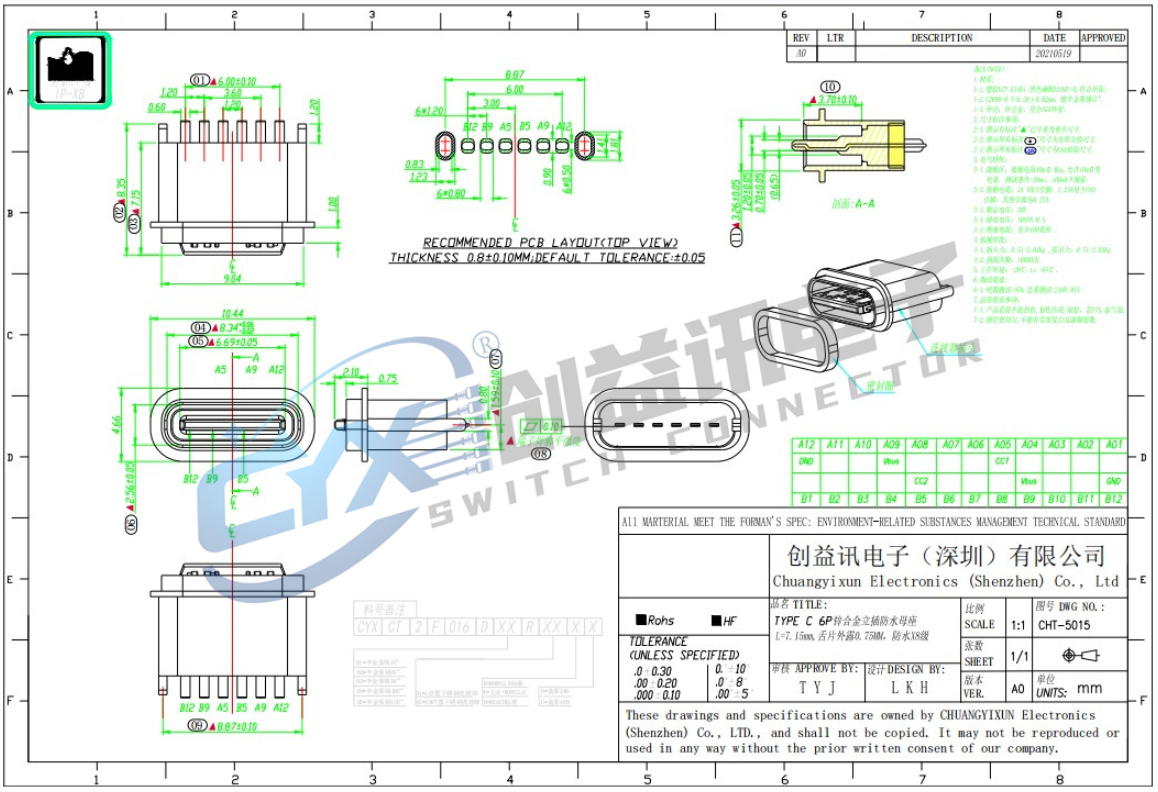 TYPE-C立插母座 CHT-5015(图1)