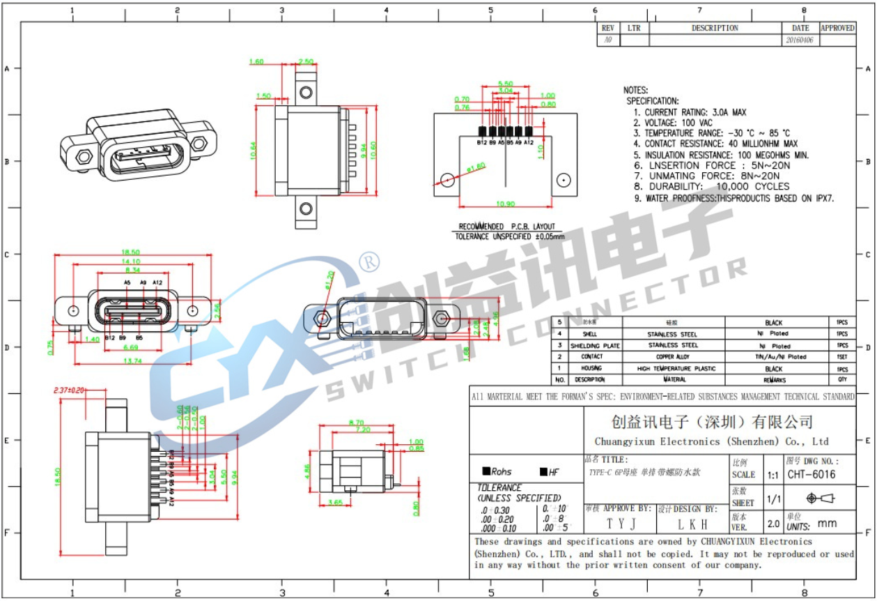  TYPE-C单排带螺母座 CHT-6016(图1)