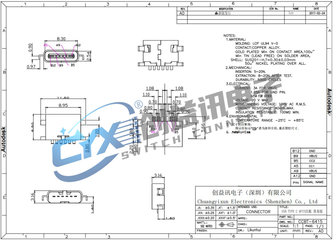 TYPE-C沉板母座1.5 CCBT-6415(图1)