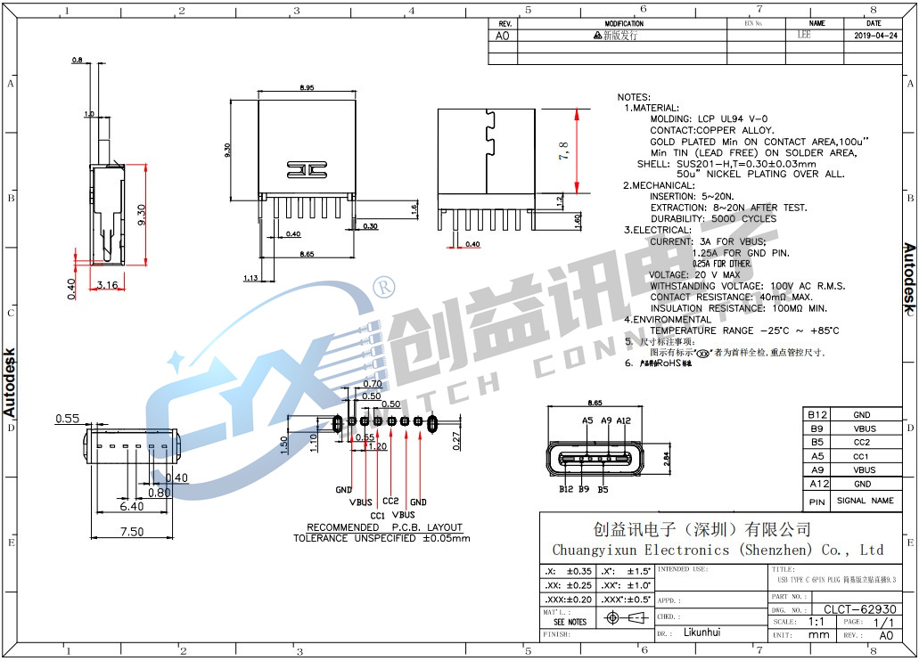 TYPE-C 6Pin 直插9.3 CLCT-62930(图1)