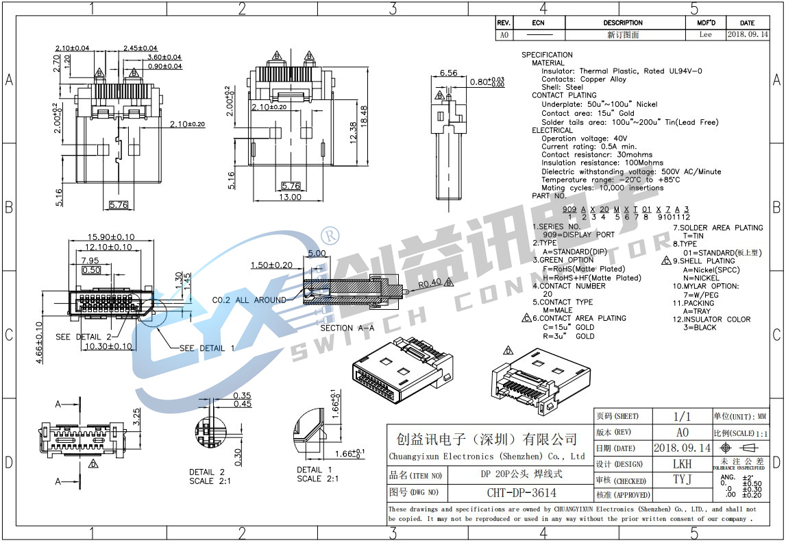 DP 20P公头 焊线式  CHT-DP-3614(图1)