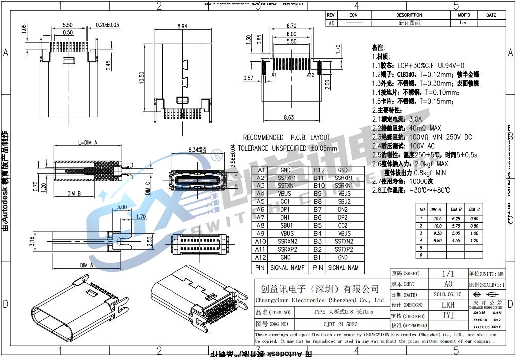 TYPE-C母座夹板24PIN  CJBT-24-5023(图1)